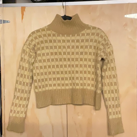 Everlane The Cloud Checkered Sweater, Size XXS Color Tan - Picture 2 of 9